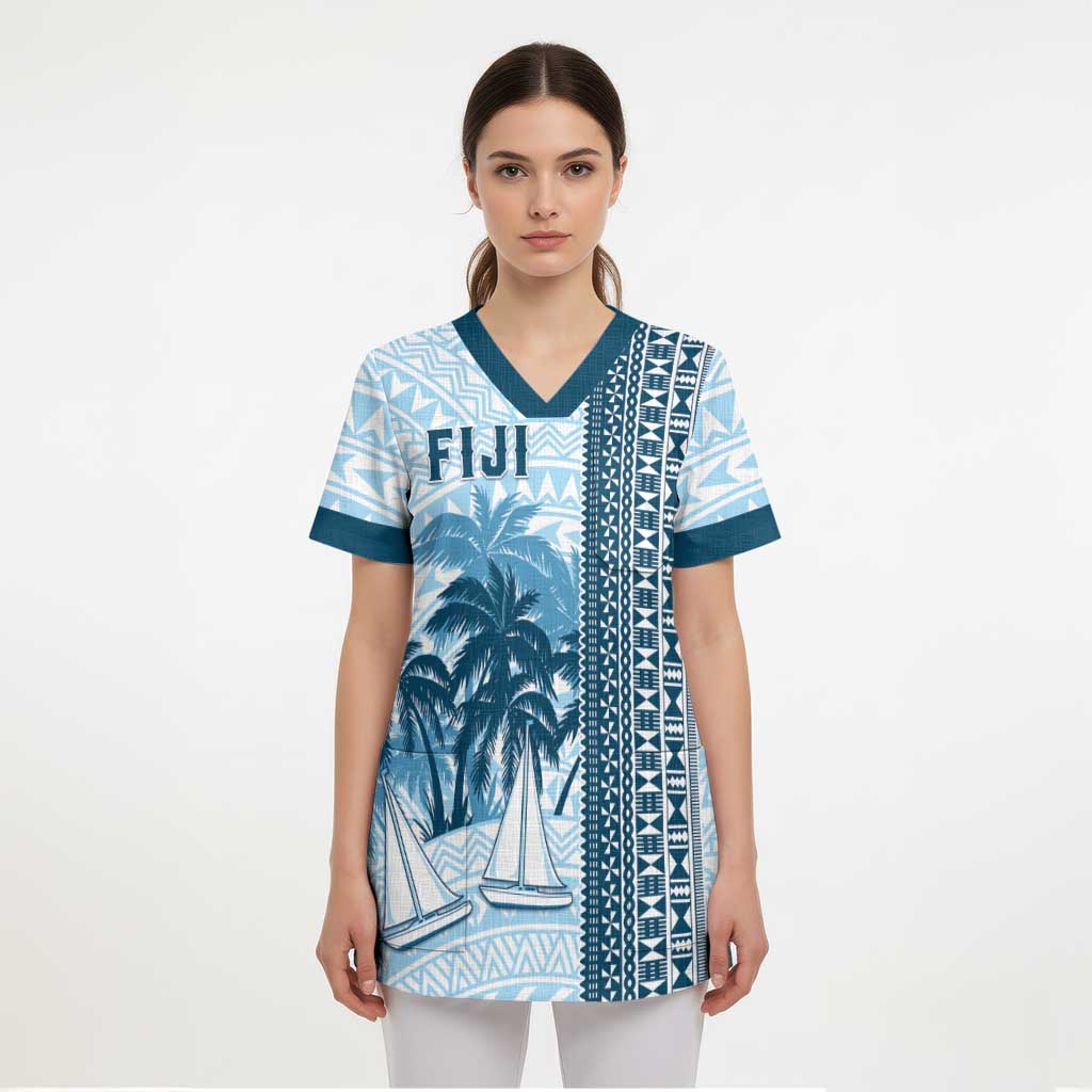 Custom Fiji Regatta Scrub Top Palm Tree Tapa Pattern LT05 - Polynesian Pride
