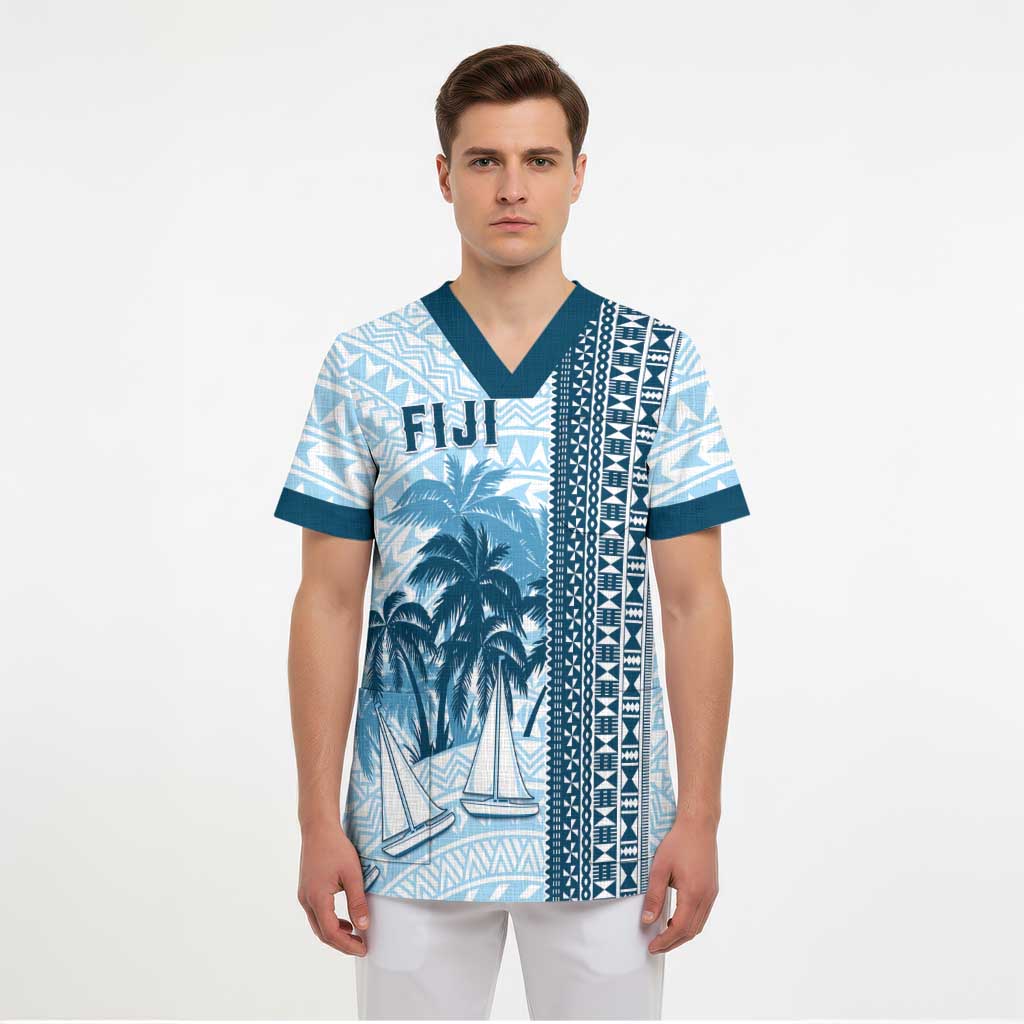 Custom Fiji Regatta Scrub Top Palm Tree Tapa Pattern LT05 - Polynesian Pride
