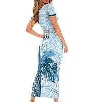 Custom Fiji Regatta Short Sleeve Bodycon Dress Palm Tree Tapa Pattern LT05 - Polynesian Pride