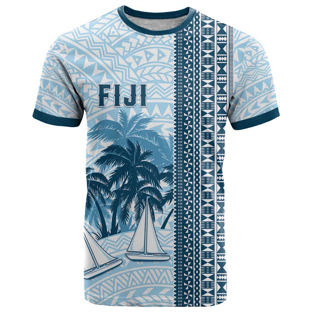 Custom Fiji Regatta T Shirt Palm Tree Tapa Pattern LT05 Blue - Polynesian Pride