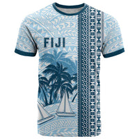 Custom Fiji Regatta T Shirt Palm Tree Tapa Pattern LT05 Blue - Polynesian Pride