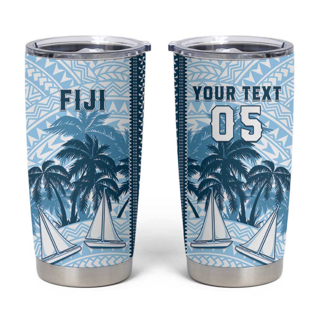 Custom Fiji Regatta Tumbler Cup Palm Tree Tapa Pattern LT05 Blue - Polynesian Pride