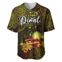 Happy Diwali Festival Baseball Jersey Diya Lamp Hibiscus Polynesian Pattern LT05 Yellow - Polynesian Pride