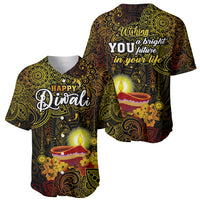 Happy Diwali Festival Baseball Jersey Diya Lamp Hibiscus Polynesian Pattern LT05 - Polynesian Pride