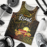 Personalized Happy Diwali Festival Men Tank Top Diya Lamp Hibiscus Polynesian Pattern LT05 Yellow - Polynesian Pride