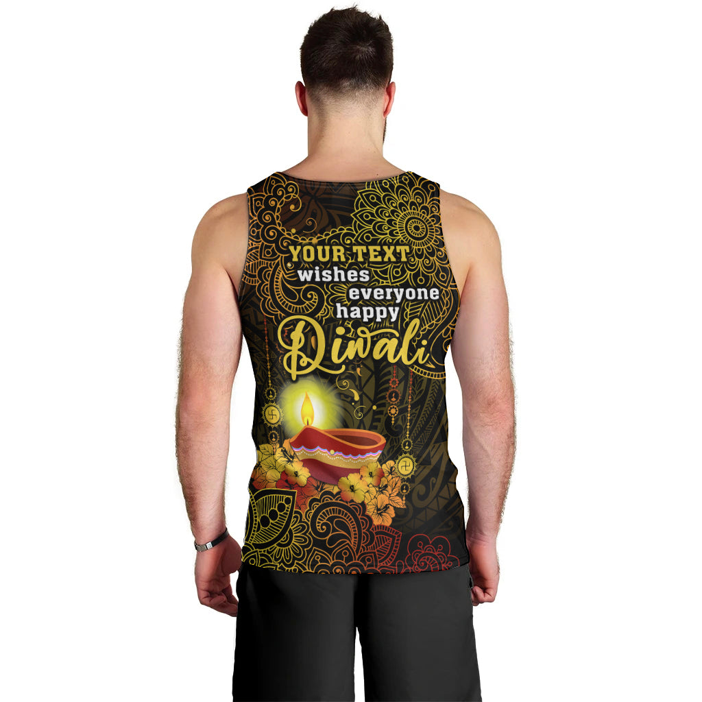 Personalized Happy Diwali Festival Men Tank Top Diya Lamp Hibiscus Polynesian Pattern LT05 - Polynesian Pride