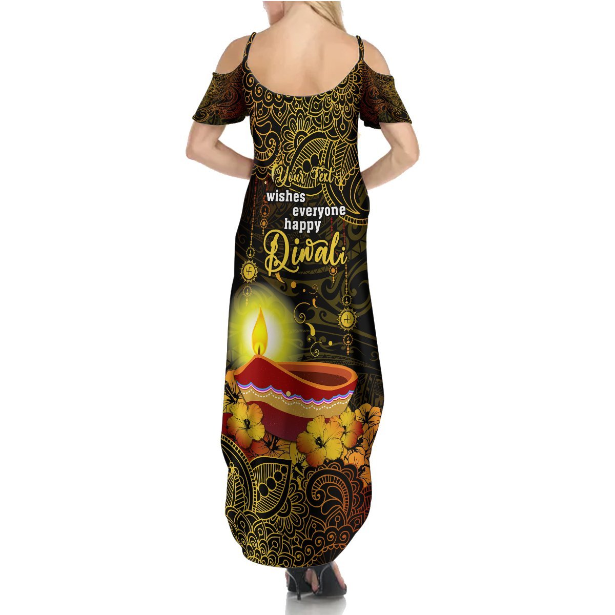 Personalized Happy Diwali Festival Summer Maxi Dress Diya Lamp Hibiscus Polynesian Pattern LT05 - Polynesian Pride