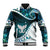 Aotearoa New Zealand Baseball Jacket Maori Wera Paua Shell Teal Glitter