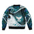 Aotearoa New Zealand Bomber Jacket Maori Wera Paua Shell Teal Glitter