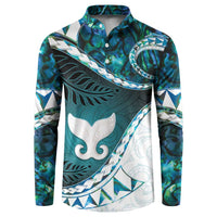 Aotearoa New Zealand Button Sweatshirt Maori Wera Paua Shell Teal Glitter LT05 Teal - Polynesian Pride