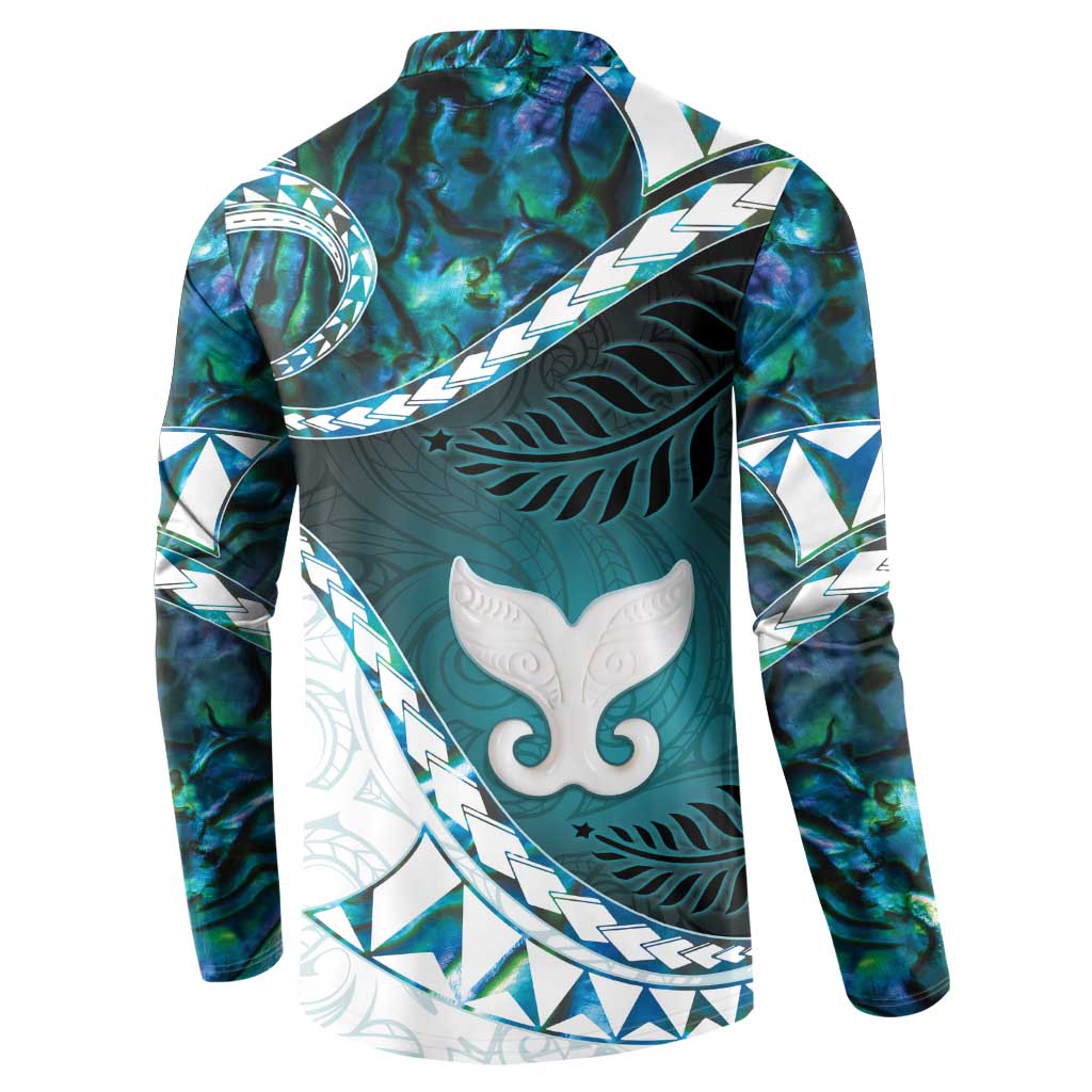 Aotearoa New Zealand Button Sweatshirt Maori Wera Paua Shell Teal Glitter LT05 - Polynesian Pride