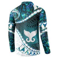 Aotearoa New Zealand Button Sweatshirt Maori Wera Paua Shell Teal Glitter LT05 - Polynesian Pride