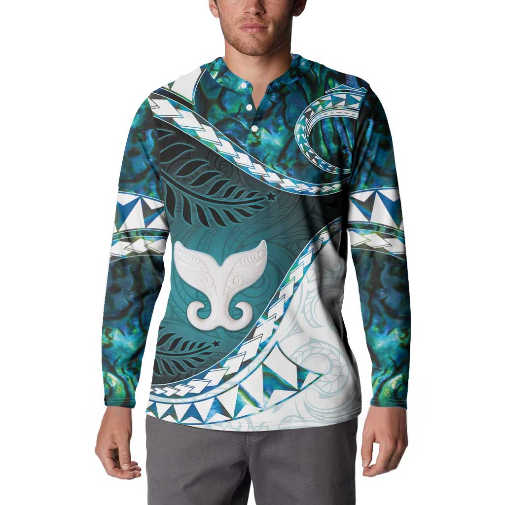Aotearoa New Zealand Button Sweatshirt Maori Wera Paua Shell Teal Glitter LT05 - Polynesian Pride