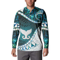Aotearoa New Zealand Button Sweatshirt Maori Wera Paua Shell Teal Glitter LT05 - Polynesian Pride