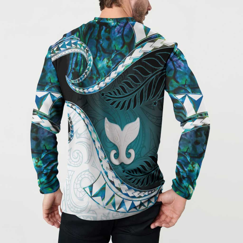 Aotearoa New Zealand Button Sweatshirt Maori Wera Paua Shell Teal Glitter LT05 - Polynesian Pride