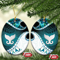Aotearoa New Zealand Ceramic Ornament Maori Wera Paua Shell Teal Glitter LT05 Oval Teal - Polynesian Pride