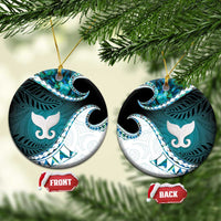 Aotearoa New Zealand Ceramic Ornament Maori Wera Paua Shell Teal Glitter LT05 Circle Teal - Polynesian Pride