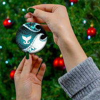 Aotearoa New Zealand Ceramic Ornament Maori Wera Paua Shell Teal Glitter LT05 - Polynesian Pride