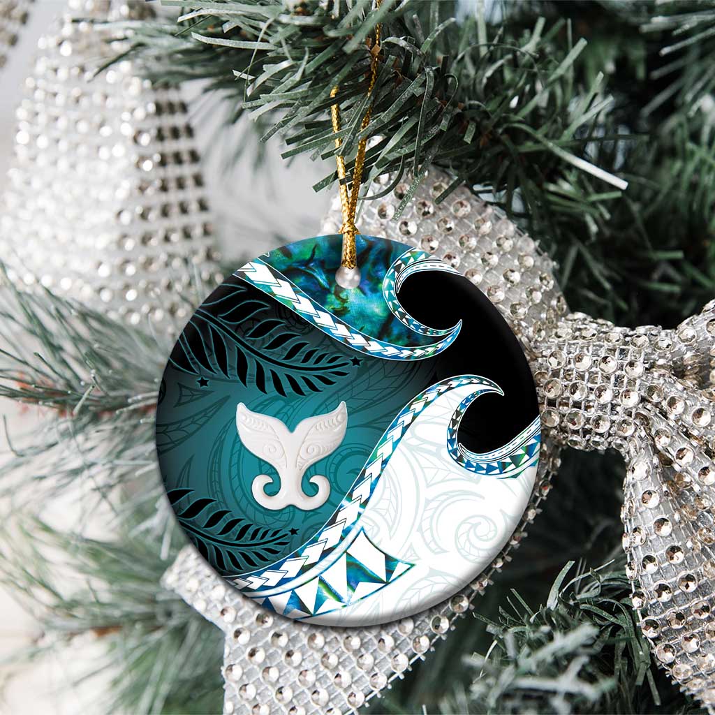 Aotearoa New Zealand Ceramic Ornament Maori Wera Paua Shell Teal Glitter LT05 - Polynesian Pride