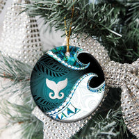 Aotearoa New Zealand Ceramic Ornament Maori Wera Paua Shell Teal Glitter LT05 - Polynesian Pride