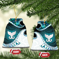 Aotearoa New Zealand Ceramic Ornament Maori Wera Paua Shell Teal Glitter LT05 Bell Flake Teal - Polynesian Pride