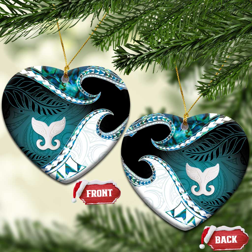 Aotearoa New Zealand Ceramic Ornament Maori Wera Paua Shell Teal Glitter LT05 Heart Teal - Polynesian Pride