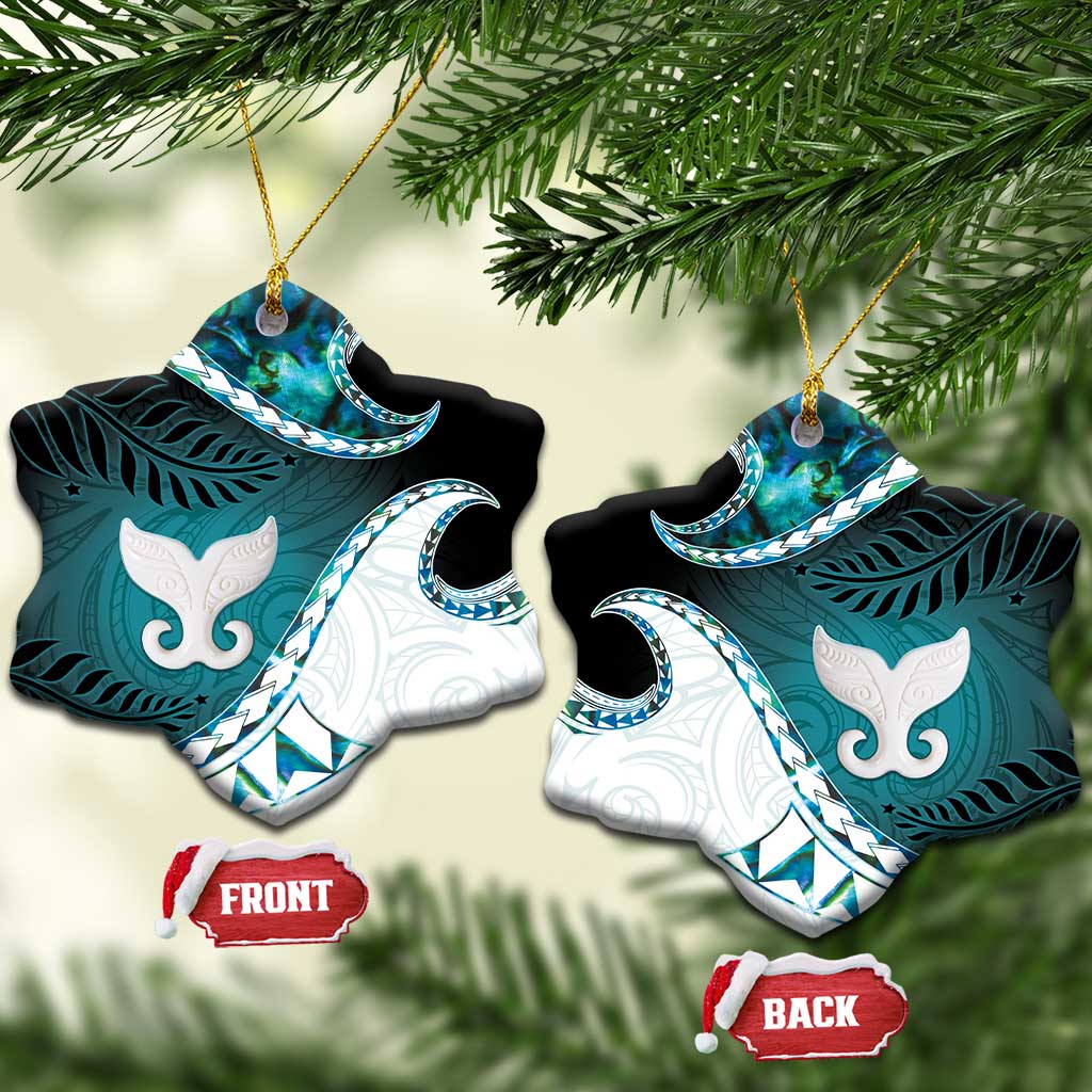 Aotearoa New Zealand Ceramic Ornament Maori Wera Paua Shell Teal Glitter LT05 Snow Flake Teal - Polynesian Pride