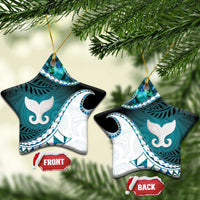 Aotearoa New Zealand Ceramic Ornament Maori Wera Paua Shell Teal Glitter LT05 Star Teal - Polynesian Pride
