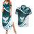 Aotearoa New Zealand Couples Matching Summer Maxi Dress and Hawaiian Shirt Maori Wera Paua Shell Teal Glitter