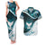 Aotearoa New Zealand Couples Matching Tank Maxi Dress and Hawaiian Shirt Maori Wera Paua Shell Teal Glitter