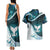 Aotearoa New Zealand Couples Matching Tank Maxi Dress and Hawaiian Shirt Maori Wera Paua Shell Teal Glitter