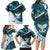 Aotearoa New Zealand Family Matching Long Sleeve Bodycon Dress and Hawaiian Shirt Maori Wera Paua Shell Teal Glitter