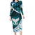 Aotearoa New Zealand Family Matching Long Sleeve Bodycon Dress and Hawaiian Shirt Maori Wera Paua Shell Teal Glitter