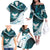 Aotearoa New Zealand Family Matching Off The Shoulder Long Sleeve Dress and Hawaiian Shirt Maori Wera Paua Shell Teal Glitter