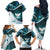 Aotearoa New Zealand Family Matching Off The Shoulder Long Sleeve Dress and Hawaiian Shirt Maori Wera Paua Shell Teal Glitter