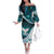 Aotearoa New Zealand Family Matching Off The Shoulder Long Sleeve Dress and Hawaiian Shirt Maori Wera Paua Shell Teal Glitter