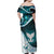 Aotearoa New Zealand Family Matching Off Shoulder Maxi Dress and Hawaiian Shirt Maori Wera Paua Shell Teal Glitter