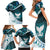 Aotearoa New Zealand Family Matching Short Sleeve Bodycon Dress and Hawaiian Shirt Maori Wera Paua Shell Teal Glitter