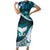 Aotearoa New Zealand Family Matching Short Sleeve Bodycon Dress and Hawaiian Shirt Maori Wera Paua Shell Teal Glitter