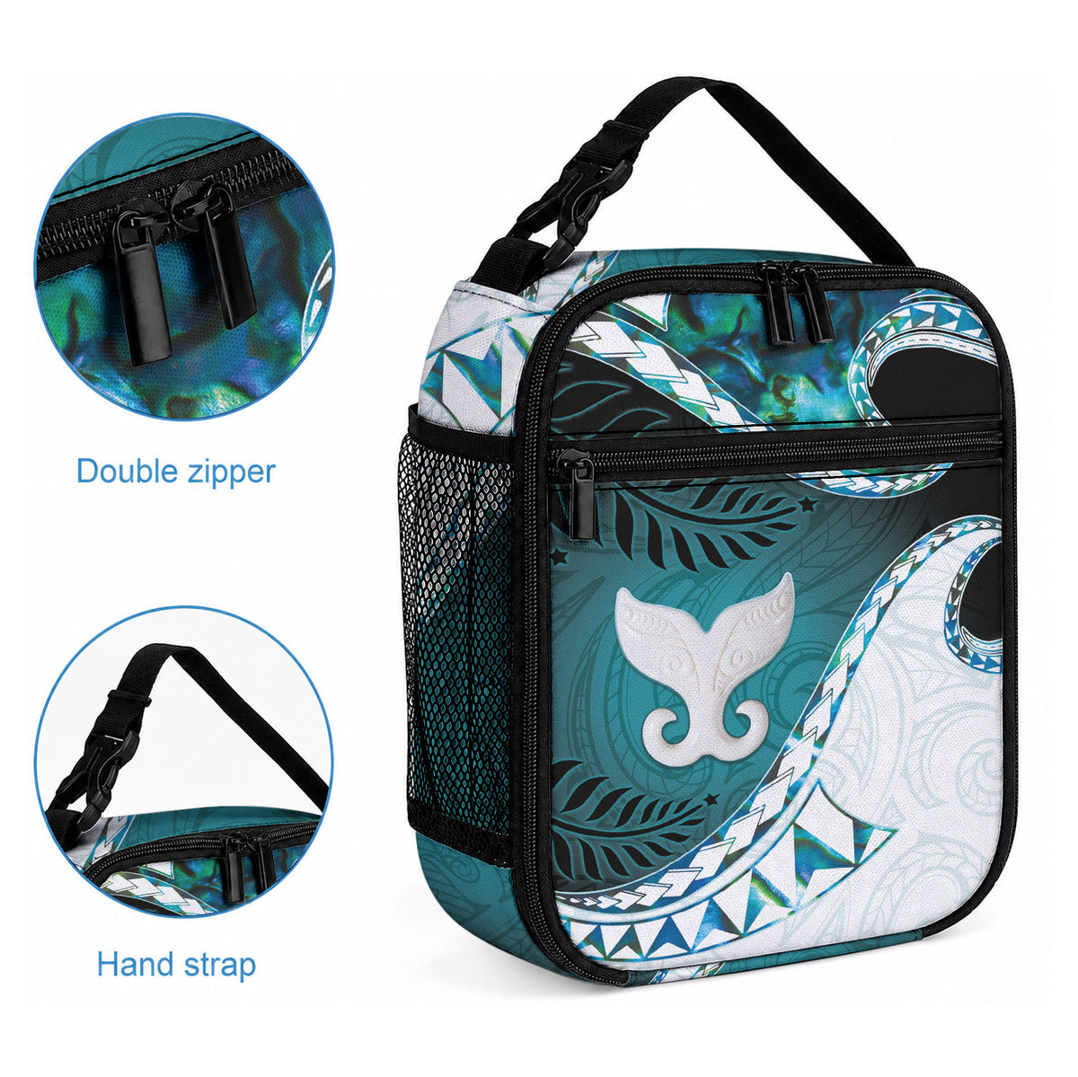 Aotearoa New Zealand Lunch Bag Maori Wera Paua Shell Teal Glitter LT05 - Polynesian Pride
