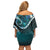 Aotearoa New Zealand Off Shoulder Short Dress Maori Wera Paua Shell Teal Glitter