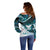 Aotearoa New Zealand Off Shoulder Sweater Maori Wera Paua Shell Teal Glitter