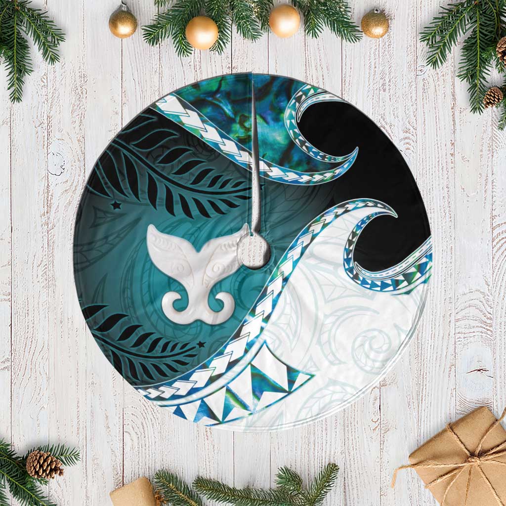 Aotearoa New Zealand Tree Skirt Maori Wera Paua Shell Teal Glitter LT05 Casual Teal - Polynesian Pride
