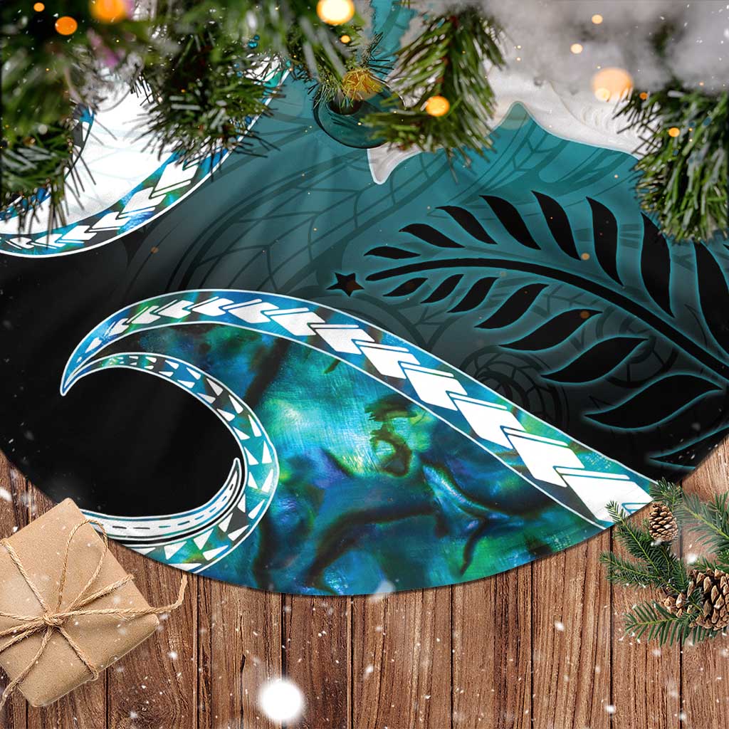 Aotearoa New Zealand Tree Skirt Maori Wera Paua Shell Teal Glitter LT05 - Polynesian Pride