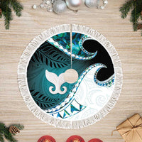 Aotearoa New Zealand Tree Skirt Maori Wera Paua Shell Teal Glitter LT05 Fringed Teal - Polynesian Pride
