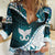 Aotearoa New Zealand Women Casual Shirt Maori Wera Paua Shell Teal Glitter