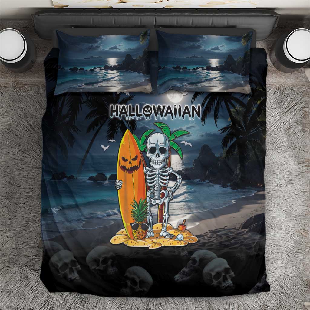 Hawaii Halloween Bedding Set Hallowaiian Skeleton Surf LT05 Black - Polynesian Pride