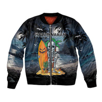 Personalised Hawaii Halloween Bomber Jacket Hallowaiian Skeleton Surf LT05 Unisex Black - Polynesian Pride