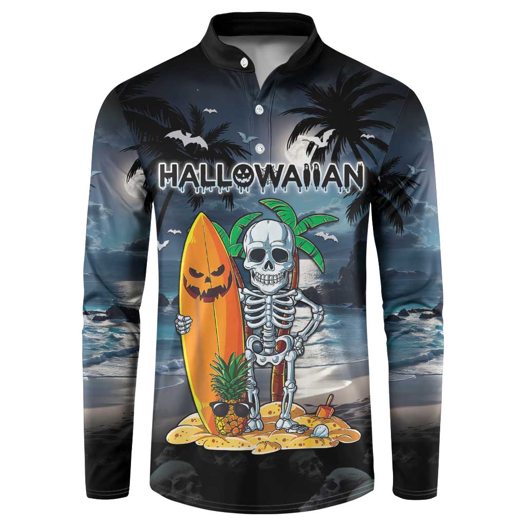 Personalised Hawaii Halloween Button Sweatshirt Hallowaiian Skeleton Surf LT05 Black - Polynesian Pride
