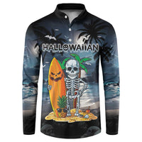 Personalised Hawaii Halloween Button Sweatshirt Hallowaiian Skeleton Surf LT05 Black - Polynesian Pride